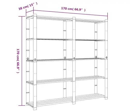 5-Līmeņu Glabāšanas Plaukts, Melns, 170X38X170 Cm, Priedes Koks Vidaxl