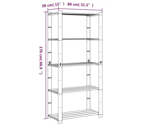 5-Līmeņu Glabāšanas Plaukts, Melns, 80X38X170 Cm, Priedes Koks Vidaxl