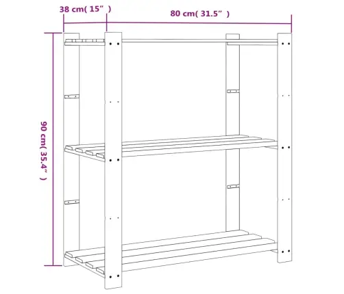 3-Līmeņu Glabāšanas Plaukts, Melns, 80X38X90 Cm, Priedes Koks Vidaxl