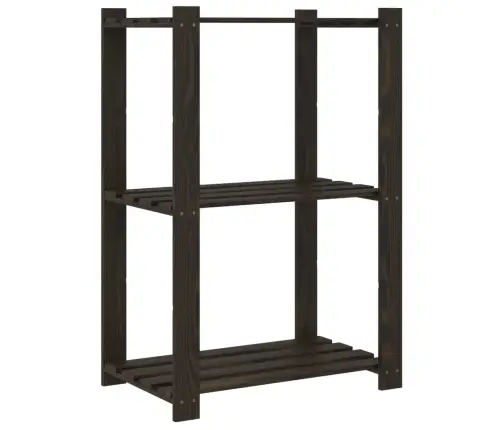 Lentyna Daiktams, 3 Aukštų, Juoda, 60X38X90cm Pušies Masyvas