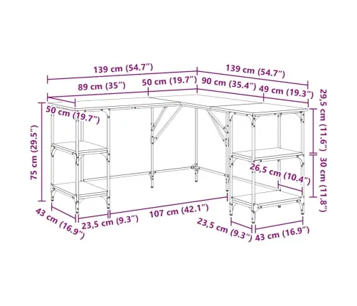 Rakstāmgalds, Ozolkoka Krāsa, 139X139X75 Cm, Inženierijas Koks Vidaxl