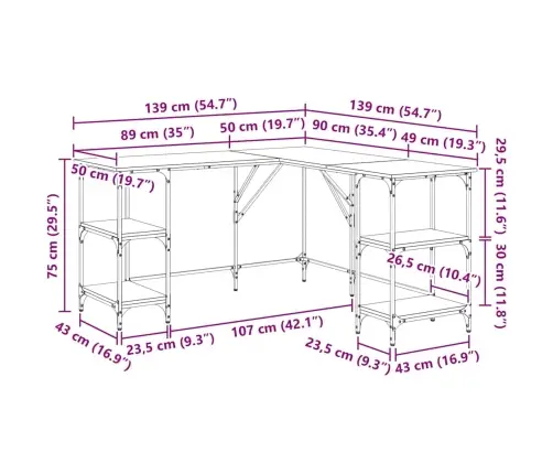 Rakstāmgalds, Brūna Ozolkoka, 139X139X75 Cm, Inžernierijas Koks Vidaxl
