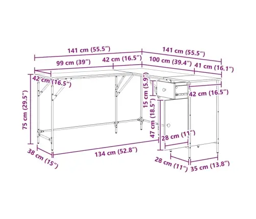 Rakstāmgalds, Sonomas Ozolkoka, 141X141X75 Cm Vidaxl