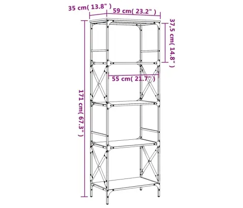 Raamaturiiul 5 Korrust, Hall Sonoma, 59X35X171 cm Tehispuit Raamaturiiul 5 Korrust, Hall Sonoma, 59X35X171 cm Tehispuit