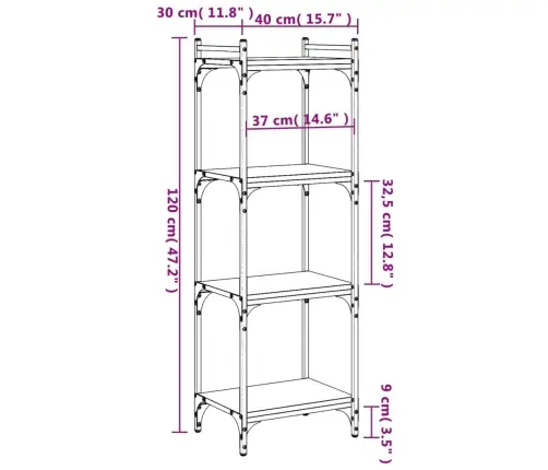 Grāmatu Plaukts, 4 Līmeņi, Ozola Krāsa, 40X30X120 Cm, Koks Vidaxl