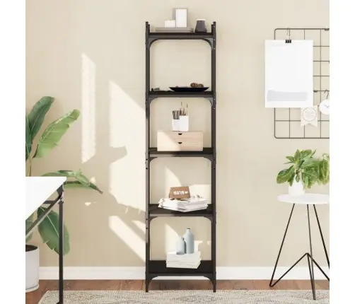 Knygų Spinta, 5 Aukštų, Juoda, 40X30X154cm Apdirbta Mediena