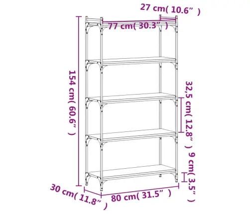 Grāmatu Plaukts, 5 Līmeņi, Pelēks, 80X30X154 Cm, Koks Vidaxl
