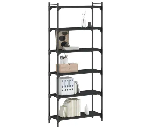 Grāmatu Plaukts, 6 Līmeņi, Melns, 80X30X188 Cm, Koks Vidaxl