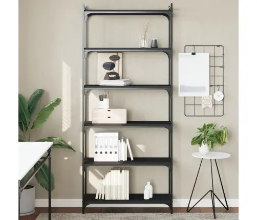 Grāmatu Plaukts, 6 Līmeņi, Melns, 80X30X188 Cm, Koks Vidaxl