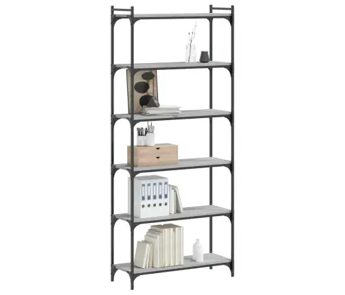 Knygų Spinta, 6 Aukštų, Pilka Ąžuolo, 80X30X188cm Mediena