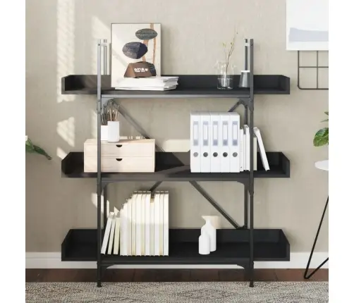 Knygų Spinta, 3 Aukštų, Juoda, 100X33X108,5cm Apdirbta Mediena