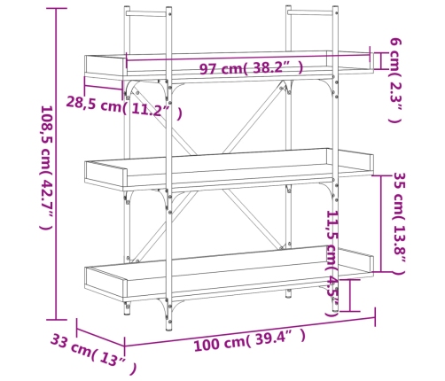 Grāmatu Plaukts, 3 Līmeņi, Melns, 100X33X108,5 Cm, Koks Vidaxl