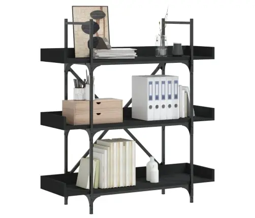 Knygų Spinta, 3 Aukštų, Juoda, 100X33X108,5cm Apdirbta Mediena