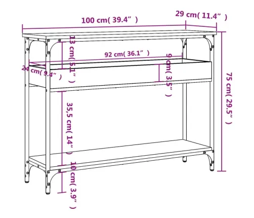 Konsoles Galdiņš, Melns, 100X29X75 Cm, Inženierijas Koks Vidaxl