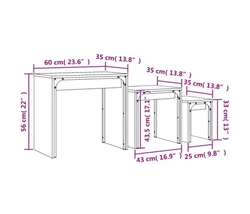 Üksteise Alla Mahtuvad Lauad 3 Tk, Must, Tehispuit