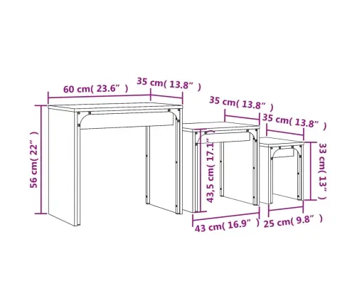 Kafijas Galdiņi, 3 Gab., Sabīdāmi, Brūni, Inženierijas Koks Vidaxl
