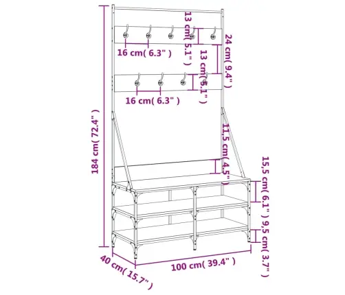 Riidenagi Koos Kingariiuliga Suitsutatud Tamm 100 X 40 X 184 Cm