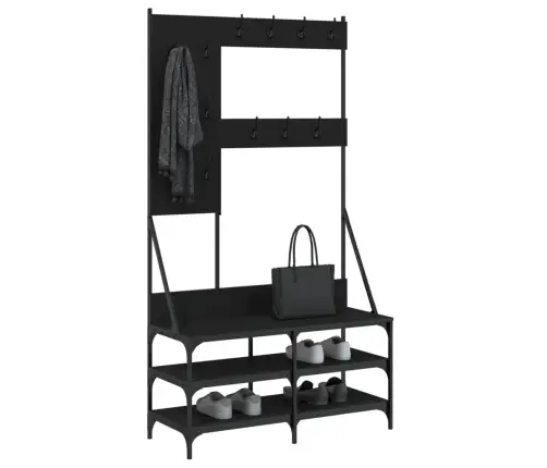 Drēbju Pakaramais Ar Apavu Plauktu, Melns, 100X40X184 Cm Vidaxl