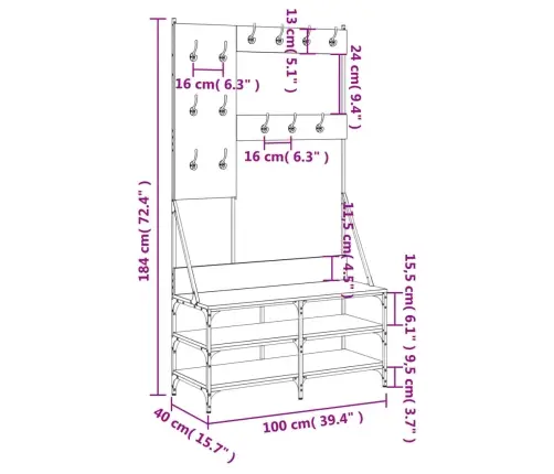 Drēbju Pakaramais Ar Apavu Plauktu, Melns, 100X40X184 Cm Vidaxl
