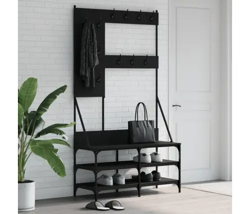 Drēbju Pakaramais Ar Apavu Plauktu, Melns, 100X40X184 Cm Vidaxl