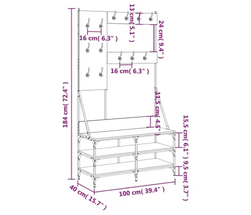 Drēbju Pakaramais Ar Apavu Plauktu, Ozola Krāsā, 100X40X184 Cm Vidaxl