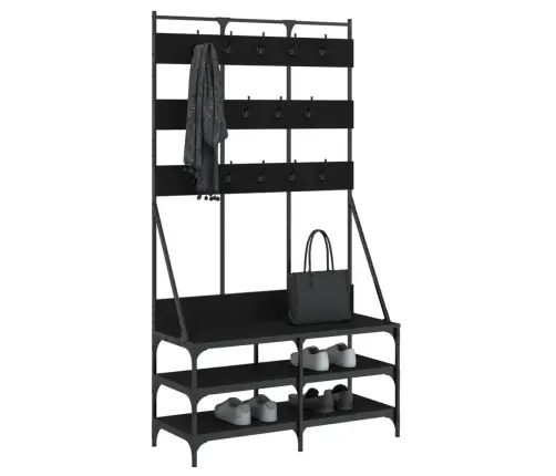 Drēbju Pakaramais Ar Apavu Plauktu, Melns, 100X40X184 Cm Vidaxl