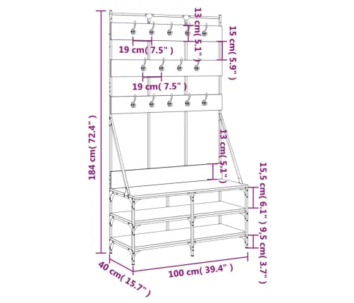 Drēbju Pakaramais Ar Apavu Plauktu, Ozola Krāsā, 100X40X184 Cm Vidaxl