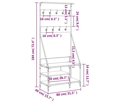 Drēbju Pakaramais Ar Apavu Plauktu, Ozola Krāsa, 80X40X184 Cm Vidaxl