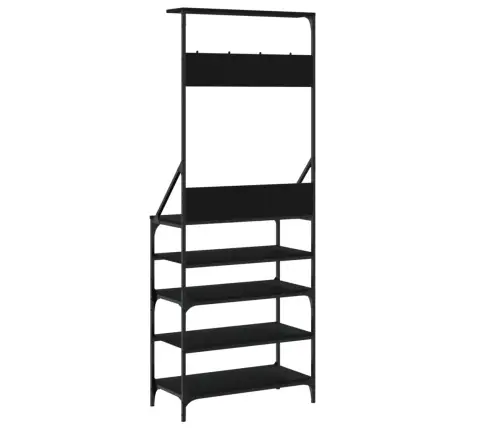 Drēbju Pakaramais Ar Apavu Plauktu, Melns, 70X34X184 Cm Vidaxl
