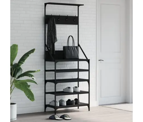 Drabužių Kabykla Su Batų Lentynomis, Juoda, 70X34X184Cm