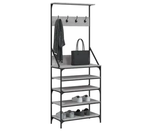 Drabužių Kabykla Su Batų Lentynomis, Pilka Ąžuolo, 70X34X184Cm