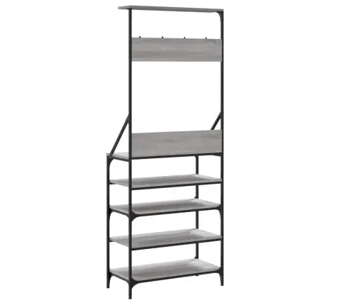 Drabužių Kabykla Su Batų Lentynomis, Pilka Ąžuolo, 70X34X184Cm