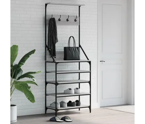 Drabužių Kabykla Su Batų Lentynomis, Pilka Ąžuolo, 70X34X184Cm