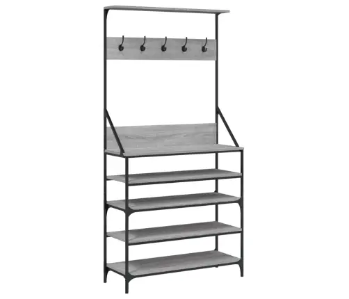 Drabužių Kabykla Su Batų Lentynomis, Pilka Ąžuolo, 90X34X184Cm