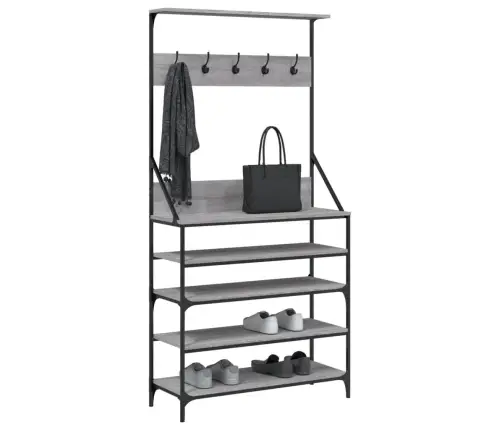 Drabužių Kabykla Su Batų Lentynomis, Pilka Ąžuolo, 90X34X184Cm