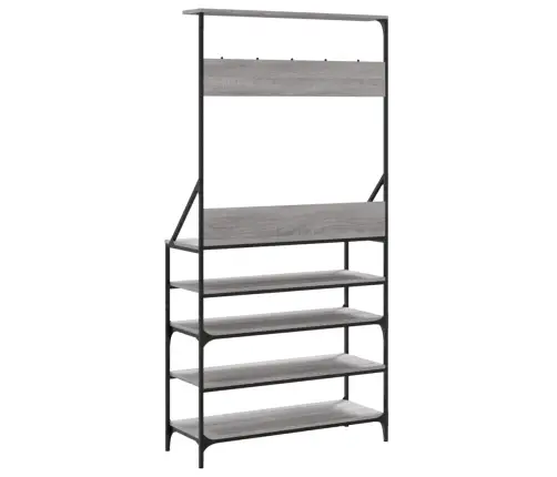 Drabužių Kabykla Su Batų Lentynomis, Pilka Ąžuolo, 90X34X184Cm