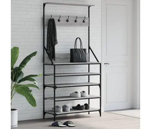 Drabužių Kabykla Su Batų Lentynomis, Pilka Ąžuolo, 90X34X184Cm