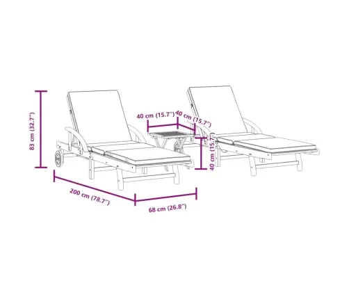 Päevitustoolid Koos Lauaga, 2 Tk, Akaatsiapuit