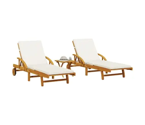 Päevitustoolid Koos Lauaga, 2 Tk, Akaatsiapuit