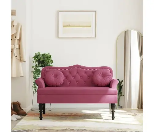 Suoliukas Su Pagalvėlėmis, Vyno, 120,5X65X75cm Aksomas