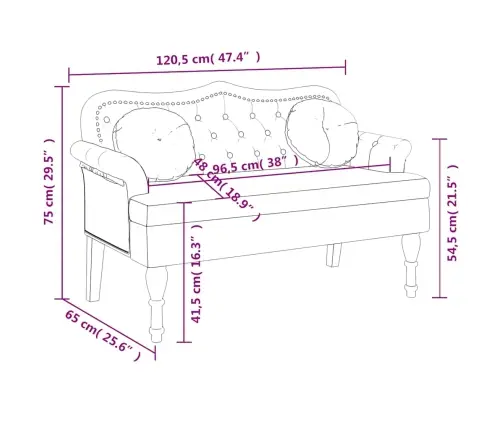 Sols Ar Spilveniem, Melns, 120,5X65X75 Cm, Samts Vidaxl