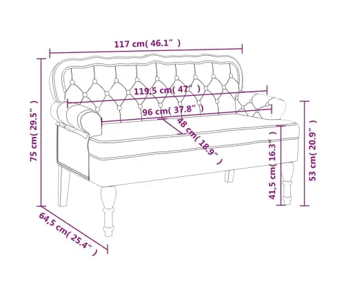 Suoliukas Su Atlošu, Juodas, 119,5X64,5X75 cm Aksomas