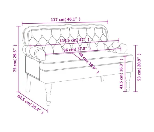 Sols Ar Atzveltni, Zils, 119,5X64,5X75 Cm, Samts Vidaxl
