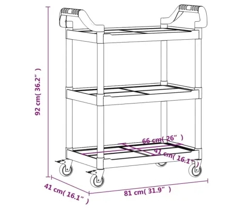3-Līmeņu Ratiņi, Pelēki, 81X41X92 Cm, Alumīnijs Vidaxl