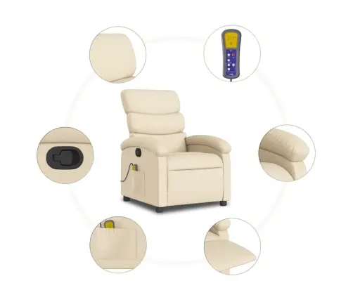 Atlošiamas Masažinis Krėslas, Kreminės Spalvos, Audinys