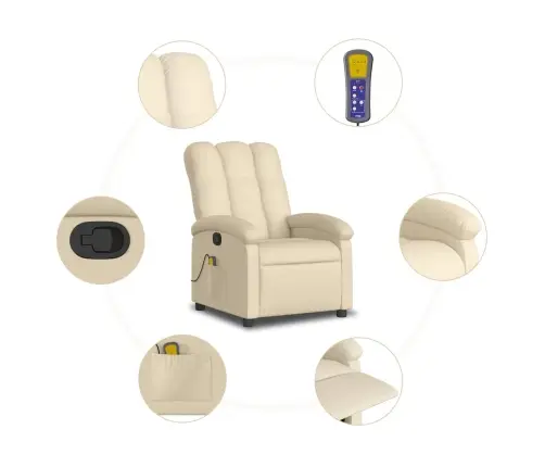 Masāžas Krēsls, Atgāžams, Krēmkrāsas Audums Vidaxl