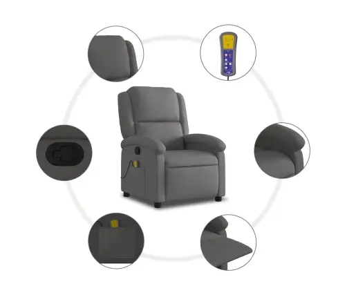 Masāžas Krēsls, Atgāžams, Pelēka Dabīgā Āda Vidaxl