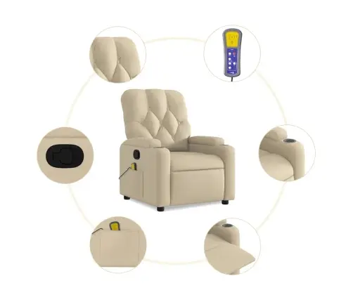 Masāžas Krēsls, Atgāžams, Krēmkrāsas Audums Vidaxl Masāžas Krēsls, Atgāžams, Krēmkrāsas Audums Vidaxl