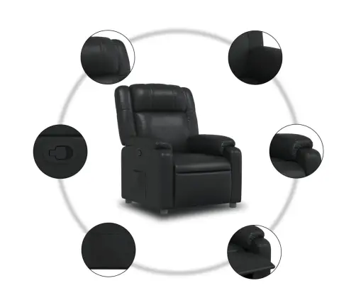 Atlošiamas Krėslas, Juodos Spalvos, Dirbtinė Oda Atlošiamas Krėslas, Juodos Spalvos, Dirbtinė Oda