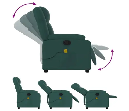 Masāžas Krēsls, Atgāžams, Tumši Zaļš Audums Vidaxl